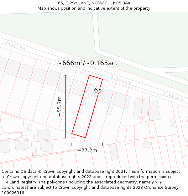 65, GIPSY LANE, NORWICH, NR5 8AX: Plot and title map