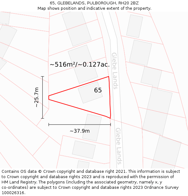 65, GLEBELANDS, PULBOROUGH, RH20 2BZ: Plot and title map