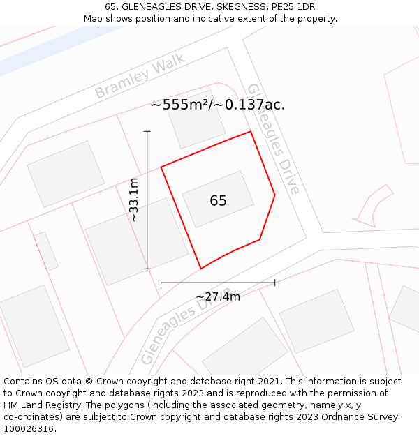 65, GLENEAGLES DRIVE, SKEGNESS, PE25 1DR: Plot and title map