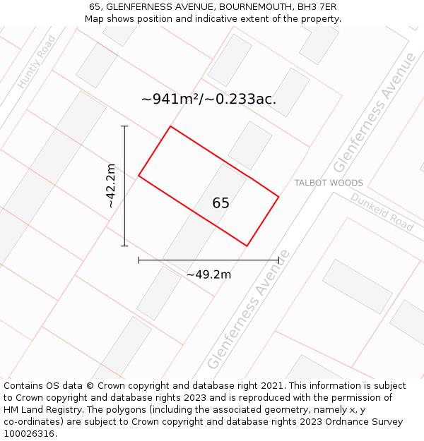 65, GLENFERNESS AVENUE, BOURNEMOUTH, BH3 7ER: Plot and title map