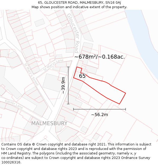 65, GLOUCESTER ROAD, MALMESBURY, SN16 0AJ: Plot and title map