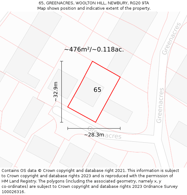 65, GREENACRES, WOOLTON HILL, NEWBURY, RG20 9TA: Plot and title map