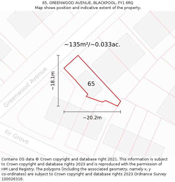 65, GREENWOOD AVENUE, BLACKPOOL, FY1 6RQ: Plot and title map