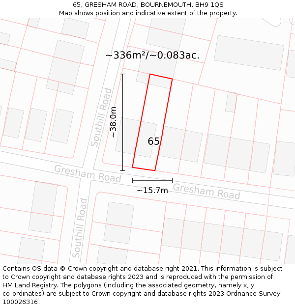 65, GRESHAM ROAD, BOURNEMOUTH, BH9 1QS: Plot and title map