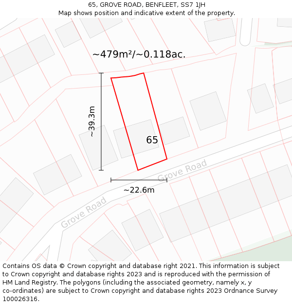 65, GROVE ROAD, BENFLEET, SS7 1JH: Plot and title map