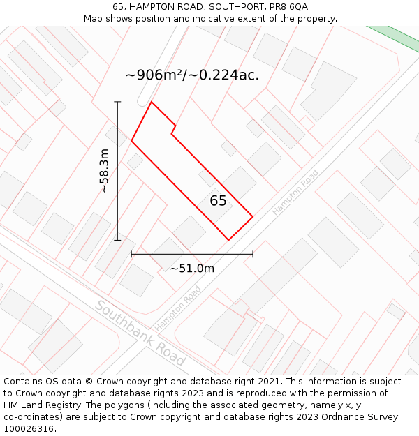 65, HAMPTON ROAD, SOUTHPORT, PR8 6QA: Plot and title map