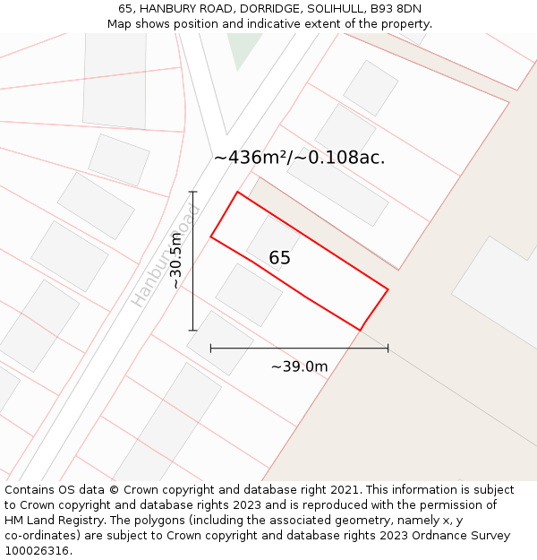 65, HANBURY ROAD, DORRIDGE, SOLIHULL, B93 8DN: Plot and title map