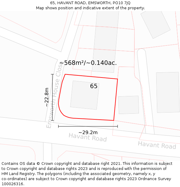 65, HAVANT ROAD, EMSWORTH, PO10 7JQ: Plot and title map