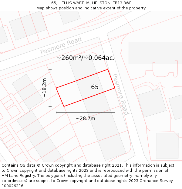 65, HELLIS WARTHA, HELSTON, TR13 8WE: Plot and title map