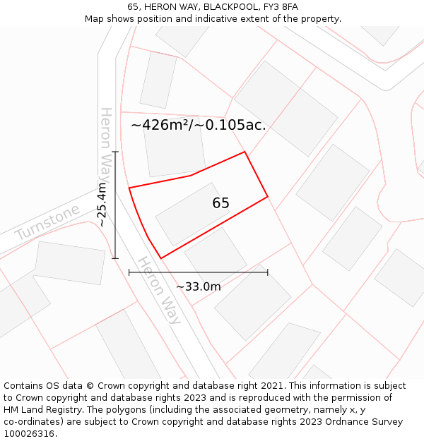 65, HERON WAY, BLACKPOOL, FY3 8FA: Plot and title map