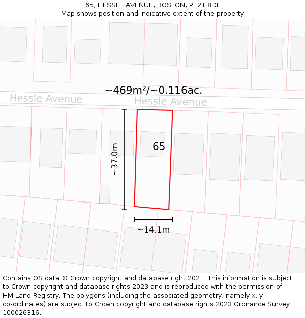 65, HESSLE AVENUE, BOSTON, PE21 8DE: Plot and title map