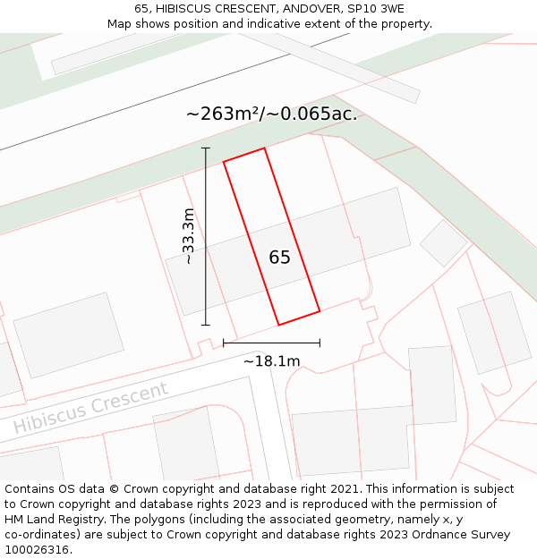 65, HIBISCUS CRESCENT, ANDOVER, SP10 3WE: Plot and title map