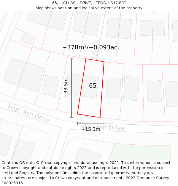 65, HIGH ASH DRIVE, LEEDS, LS17 8RD: Plot and title map