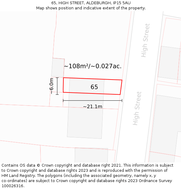 65, HIGH STREET, ALDEBURGH, IP15 5AU: Plot and title map