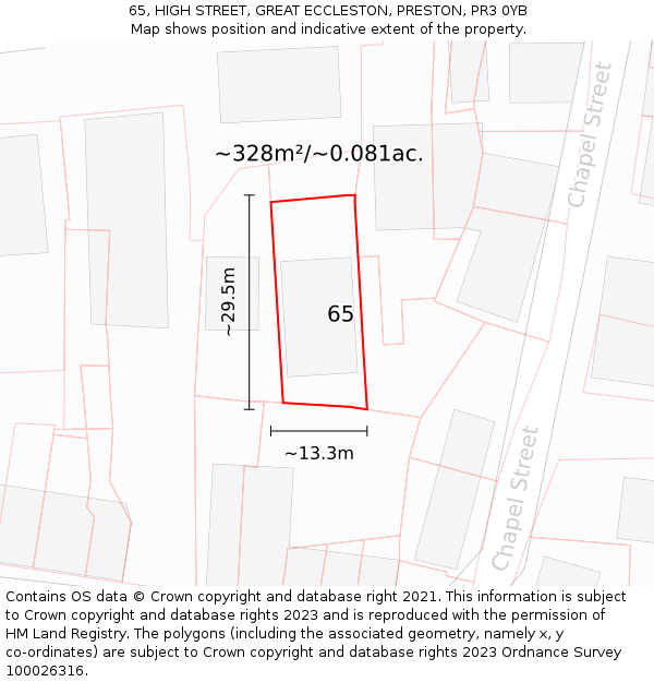 65, HIGH STREET, GREAT ECCLESTON, PRESTON, PR3 0YB: Plot and title map