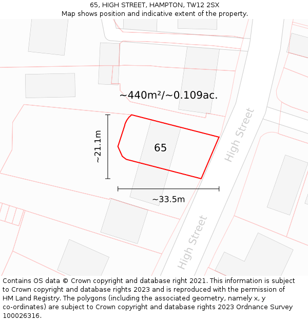65, HIGH STREET, HAMPTON, TW12 2SX: Plot and title map