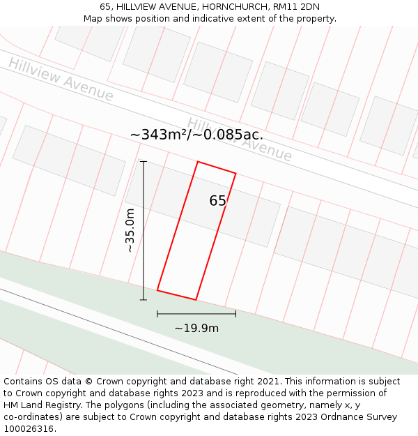 65, HILLVIEW AVENUE, HORNCHURCH, RM11 2DN: Plot and title map