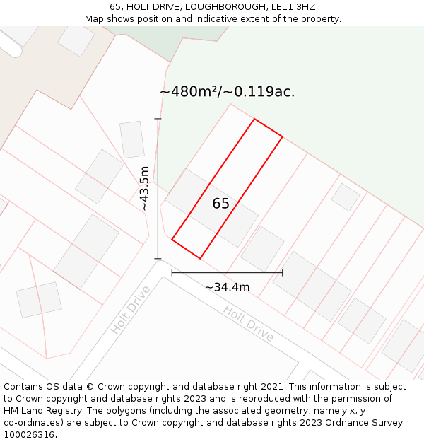 65, HOLT DRIVE, LOUGHBOROUGH, LE11 3HZ: Plot and title map