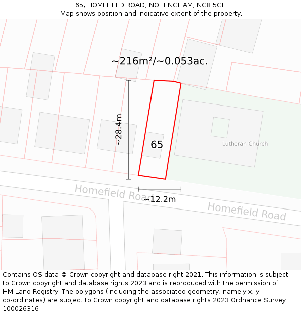 65, HOMEFIELD ROAD, NOTTINGHAM, NG8 5GH: Plot and title map