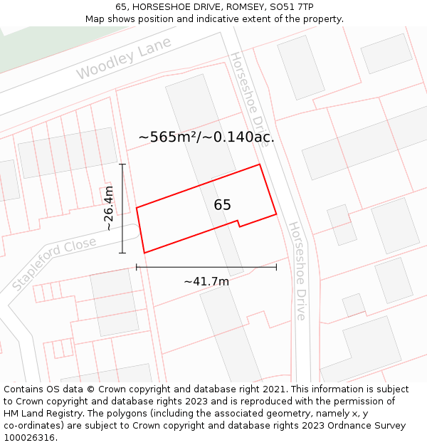 65, HORSESHOE DRIVE, ROMSEY, SO51 7TP: Plot and title map