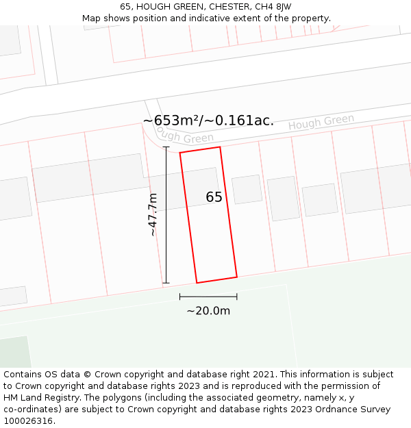 65, HOUGH GREEN, CHESTER, CH4 8JW: Plot and title map