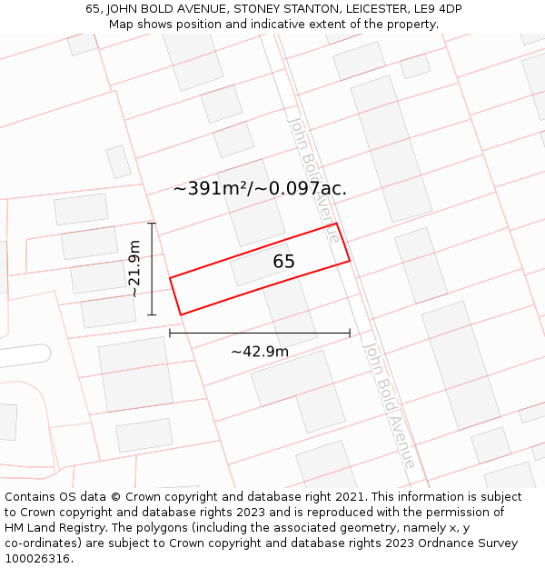 65, JOHN BOLD AVENUE, STONEY STANTON, LEICESTER, LE9 4DP: Plot and title map