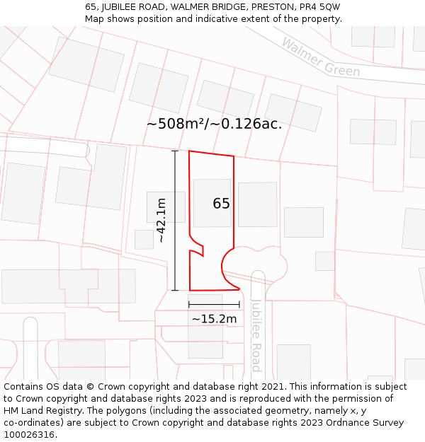 65, JUBILEE ROAD, WALMER BRIDGE, PRESTON, PR4 5QW: Plot and title map