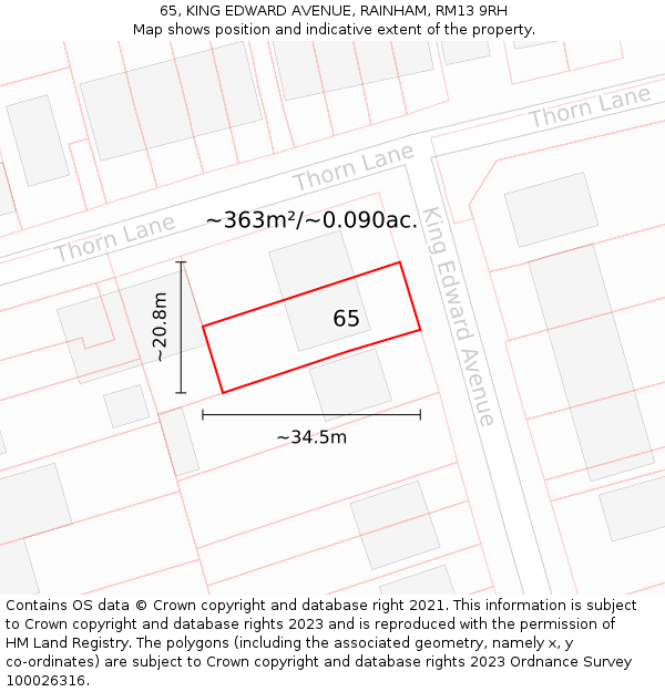 65, KING EDWARD AVENUE, RAINHAM, RM13 9RH: Plot and title map