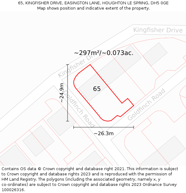 65, KINGFISHER DRIVE, EASINGTON LANE, HOUGHTON LE SPRING, DH5 0GE: Plot and title map