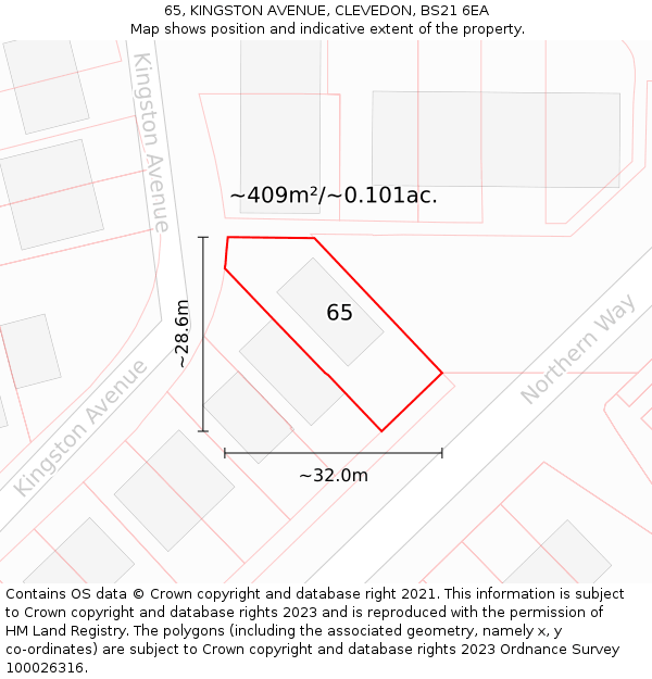 65, KINGSTON AVENUE, CLEVEDON, BS21 6EA: Plot and title map