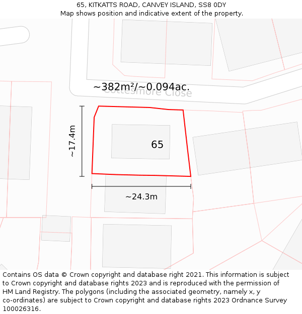 65, KITKATTS ROAD, CANVEY ISLAND, SS8 0DY: Plot and title map