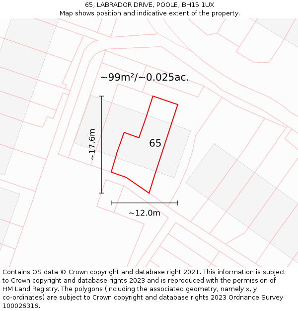 65, LABRADOR DRIVE, POOLE, BH15 1UX: Plot and title map