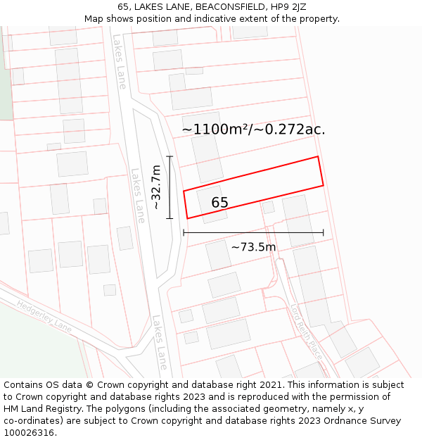 65, LAKES LANE, BEACONSFIELD, HP9 2JZ: Plot and title map