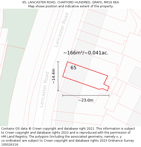 65, LANCASTER ROAD, CHAFFORD HUNDRED, GRAYS, RM16 6EA: Plot and title map