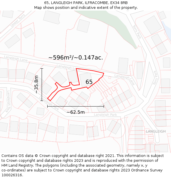 65, LANGLEIGH PARK, ILFRACOMBE, EX34 8RB: Plot and title map