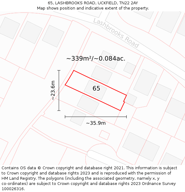 65, LASHBROOKS ROAD, UCKFIELD, TN22 2AY: Plot and title map