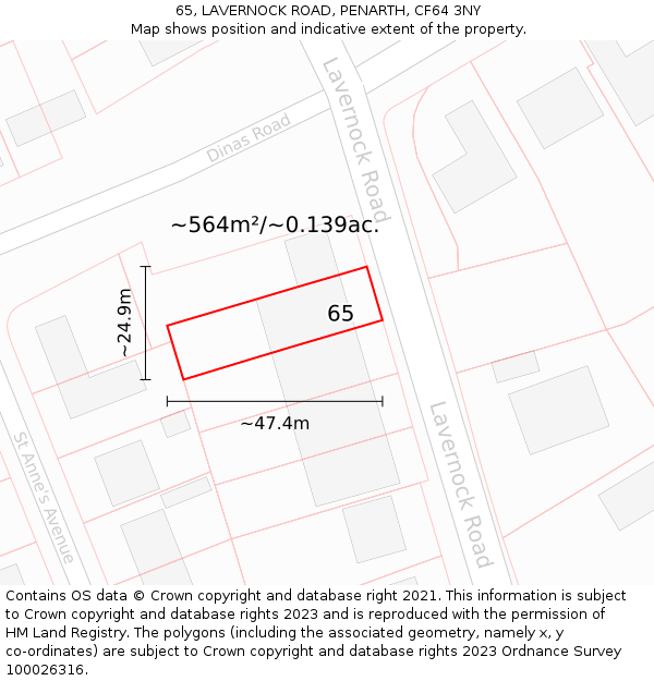 65, LAVERNOCK ROAD, PENARTH, CF64 3NY: Plot and title map