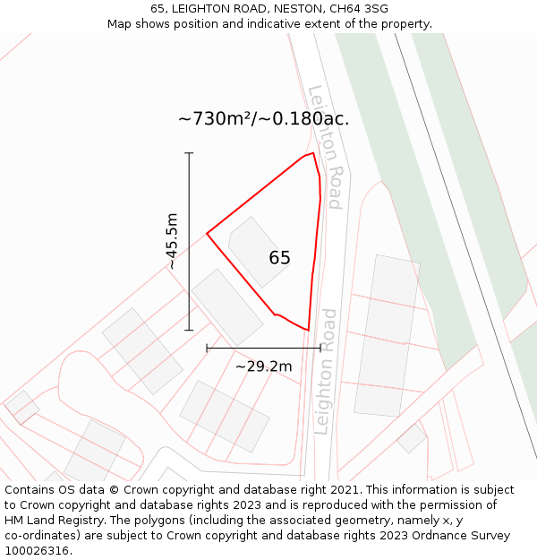 65, LEIGHTON ROAD, NESTON, CH64 3SG: Plot and title map