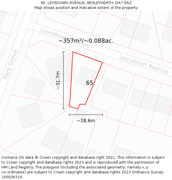 65, LEYSDOWN AVENUE, BEXLEYHEATH, DA7 6AZ: Plot and title map