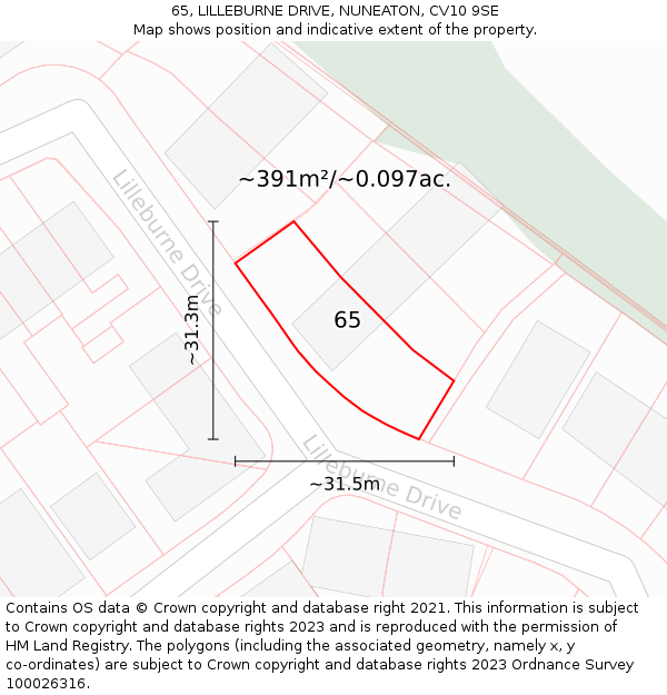 65, LILLEBURNE DRIVE, NUNEATON, CV10 9SE: Plot and title map