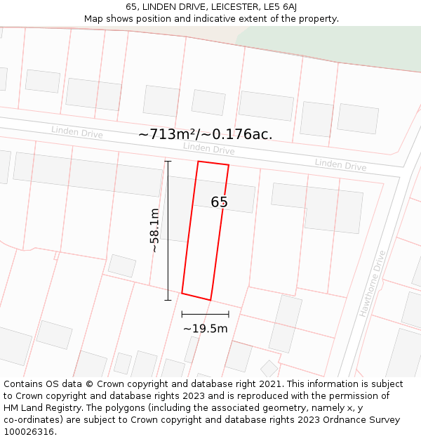 65, LINDEN DRIVE, LEICESTER, LE5 6AJ: Plot and title map