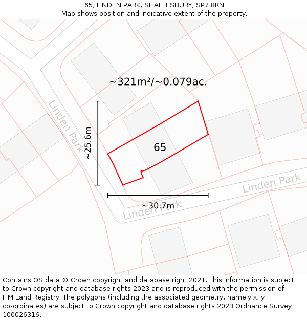 65, LINDEN PARK, SHAFTESBURY, SP7 8RN: Plot and title map