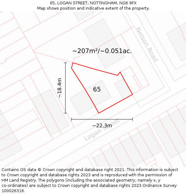 65, LOGAN STREET, NOTTINGHAM, NG6 9FX: Plot and title map