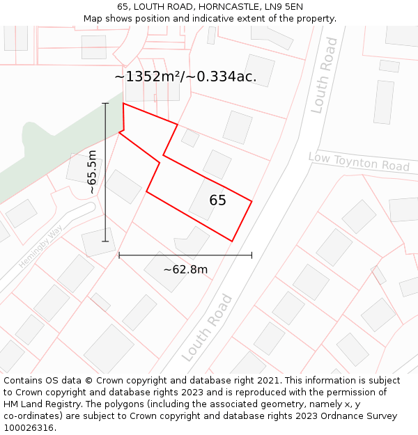 65, LOUTH ROAD, HORNCASTLE, LN9 5EN: Plot and title map