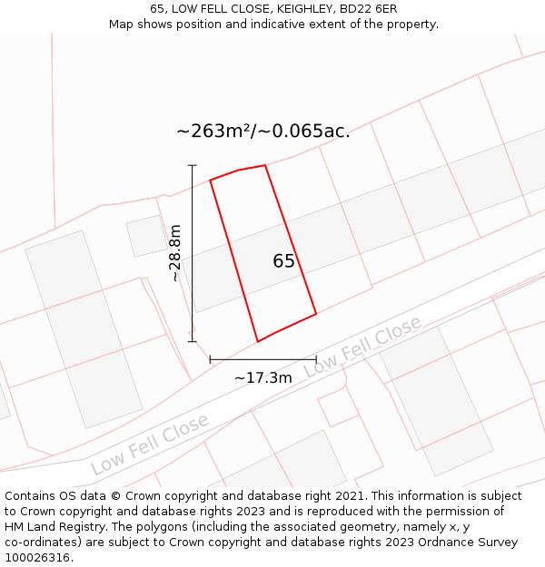 65, LOW FELL CLOSE, KEIGHLEY, BD22 6ER: Plot and title map