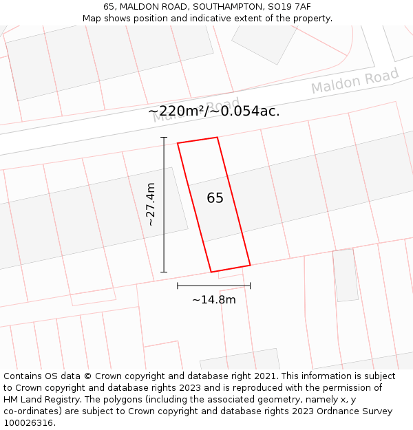 65, MALDON ROAD, SOUTHAMPTON, SO19 7AF: Plot and title map