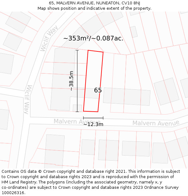 65, MALVERN AVENUE, NUNEATON, CV10 8NJ: Plot and title map