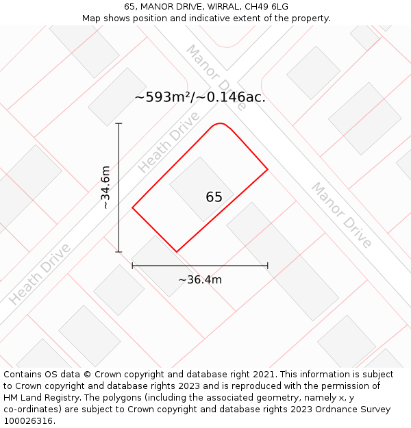 65, MANOR DRIVE, WIRRAL, CH49 6LG: Plot and title map