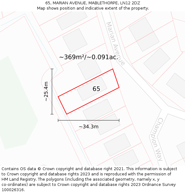 65, MARIAN AVENUE, MABLETHORPE, LN12 2DZ: Plot and title map