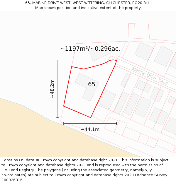 65, MARINE DRIVE WEST, WEST WITTERING, CHICHESTER, PO20 8HH: Plot and title map